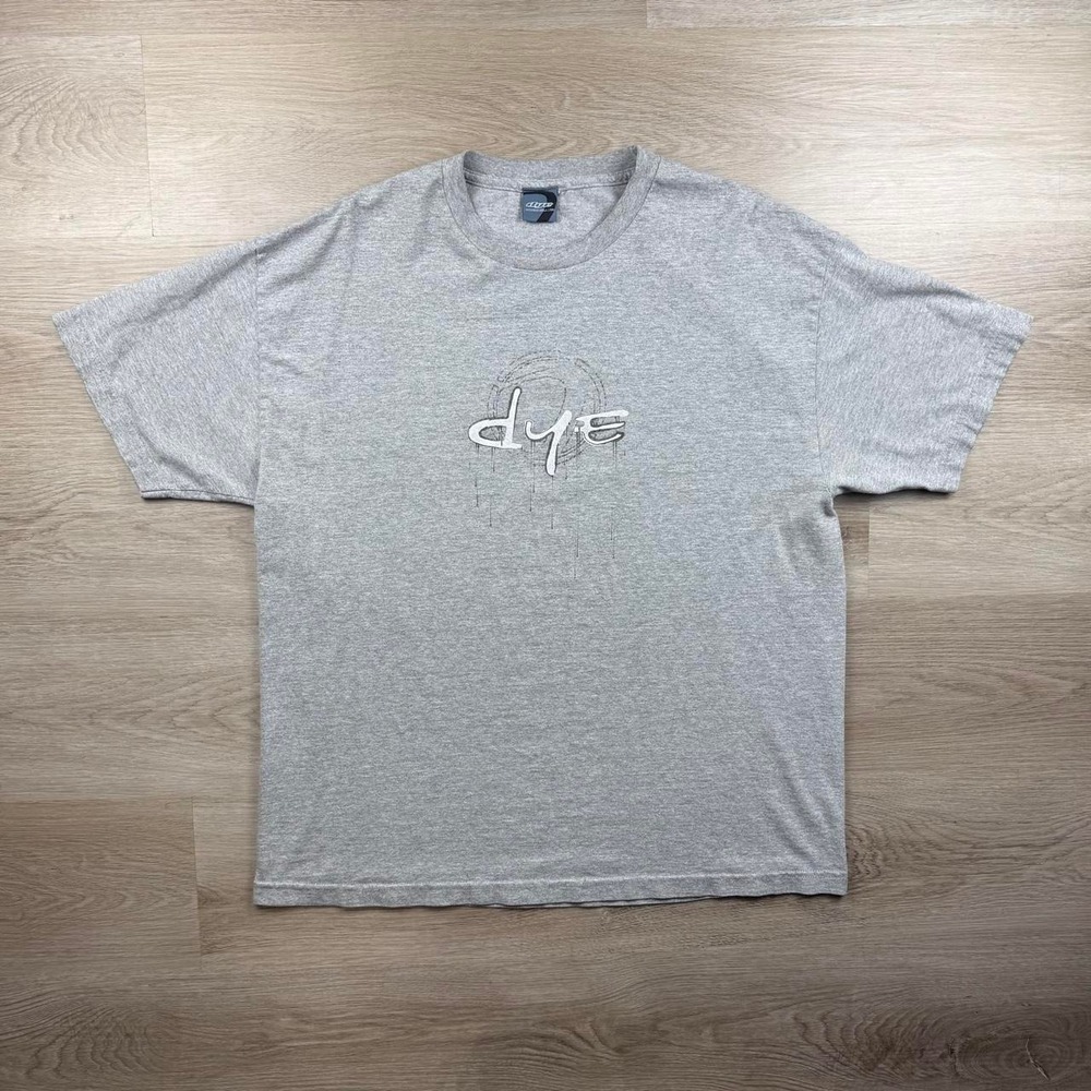 Vintage Y2K DYE Paintball Drip Logo Graphic Heather Gray T-Shirt Size XL